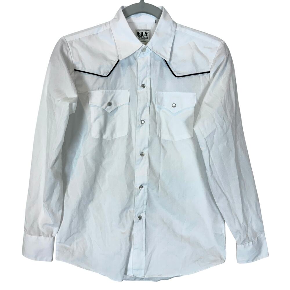 Ely Cattleman Western Shirt Men Large White Pocket Pencil Slot Pearl Snap Cowboy